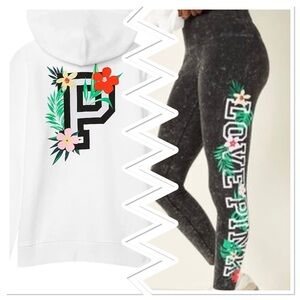 NWT Victoria’s Secret Pink Full Zip Hoodie and Legging Set Tropical Floral S/M